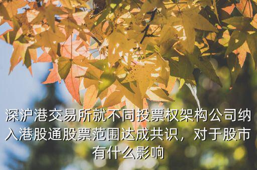 深滬港交易所就不同投票權(quán)架構(gòu)公司納入港股通股票范圍達(dá)成共識(shí)，對(duì)于股市有什么影響