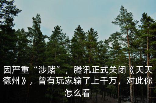 因嚴(yán)重“涉賭”，騰訊正式關(guān)閉《天天德州》，曾有玩家輸了上千萬(wàn)，對(duì)此你怎么看