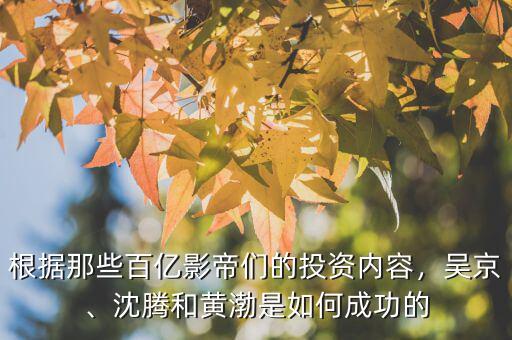根據(jù)那些百億影帝們的投資內(nèi)容，吳京、沈騰和黃渤是如何成功的