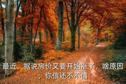最近，據(jù)說房價又要開始漲了，啥原因，你信還不不信