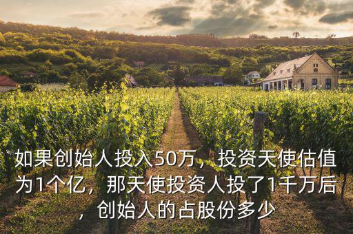 如果創(chuàng)始人投入50萬，投資天使估值為1個億，那天使投資人投了1千萬后，創(chuàng)始人的占股份多少