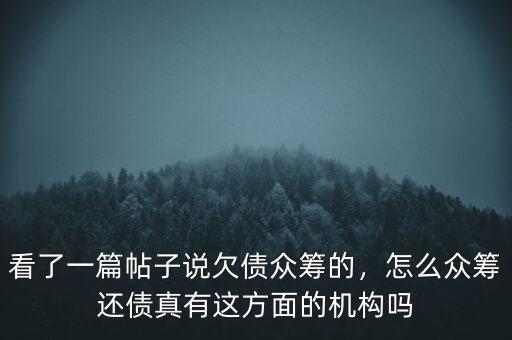 看了一篇帖子說(shuō)欠債眾籌的，怎么眾籌還債真有這方面的機(jī)構(gòu)嗎