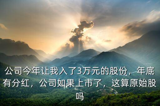 公司今年讓我入了3萬元的股份，年底有分紅，公司如果上市了，這算原始股嗎