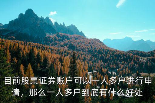 目前股票證券賬戶可以一人多戶進(jìn)行申請(qǐng)，那么一人多戶到底有什么好處