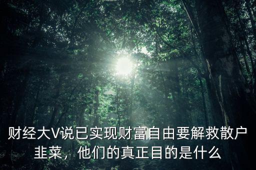 財(cái)經(jīng)大V說已實(shí)現(xiàn)財(cái)富自由要解救散戶韭菜，他們的真正目的是什么