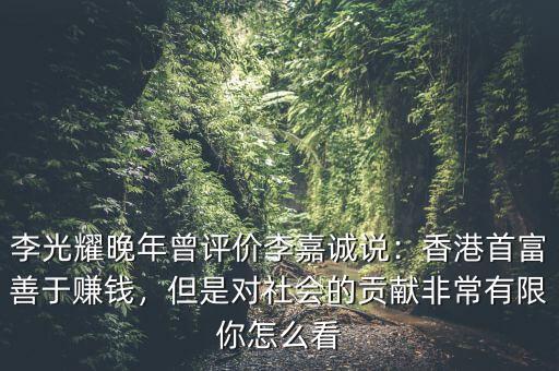 李光耀晚年曾評價李嘉誠說：香港首富善于賺錢，但是對社會的貢獻非常有限你怎么看