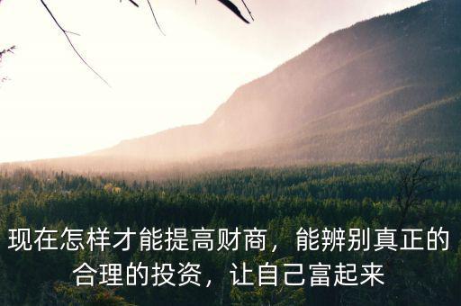 現(xiàn)在怎樣才能提高財商，能辨別真正的合理的投資，讓自己富起來