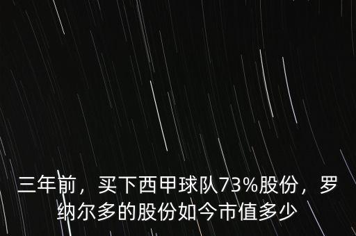 三年前，買下西甲球隊73%股份，羅納爾多的股份如今市值多少