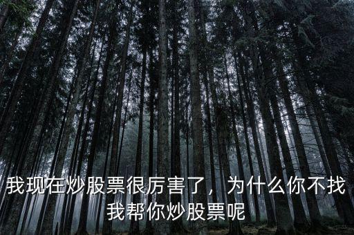 我現(xiàn)在炒股票很厲害了，為什么你不找我?guī)湍愠垂善蹦? class=