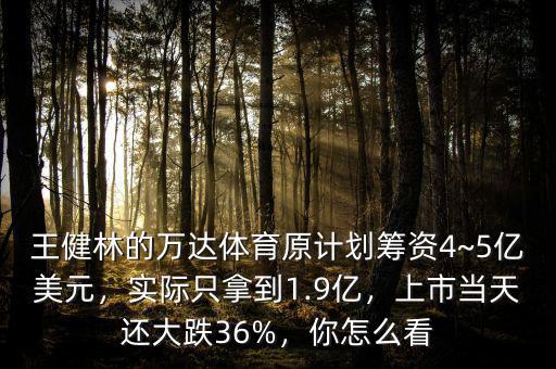 王健林的萬達(dá)體育原計劃籌資4~5億美元，實際只拿到1.9億，上市當(dāng)天還大跌36%，你怎么看