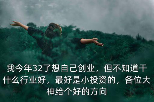 我今年32了想自己創(chuàng)業(yè)，但不知道干什么行業(yè)好，最好是小投資的，各位大神給個(gè)好的方向