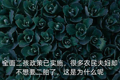 全面二孩政策已實施，很多農民夫婦卻不想要二胎了，這是為什么呢