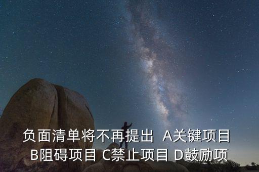 負面清單將不再提出  A關鍵項目 B阻礙項目 C禁止項目 D鼓勵項
