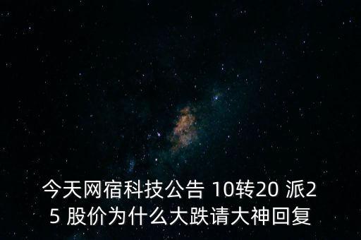 今天網(wǎng)宿科技公告 10轉(zhuǎn)20 派25 股價為什么大跌請大神回復